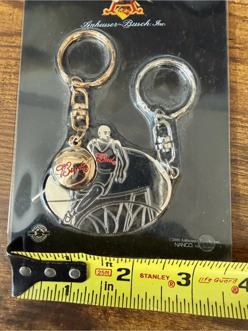 2001 Budweiser Basketball Double Keychain Factory Sealed Beer Advertising